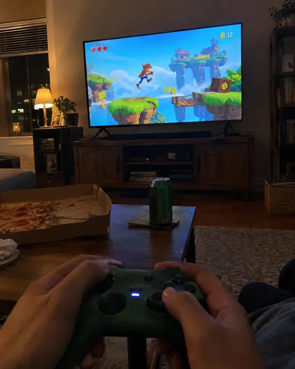 A customer's living room TV running a classic platformer from the Vault